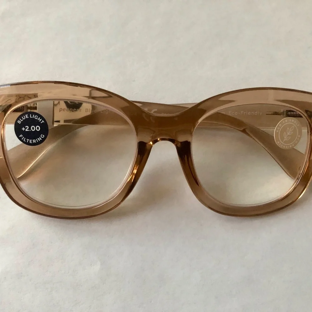 NEW from Anthropologie Taupe Blue Light Filtering Glasses +2.00‎